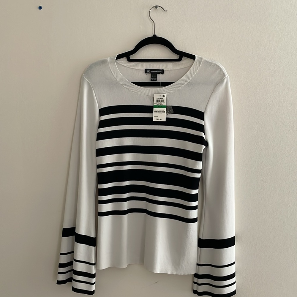 NEW! INC WHITE and Black Striped Sweater w/stretch.